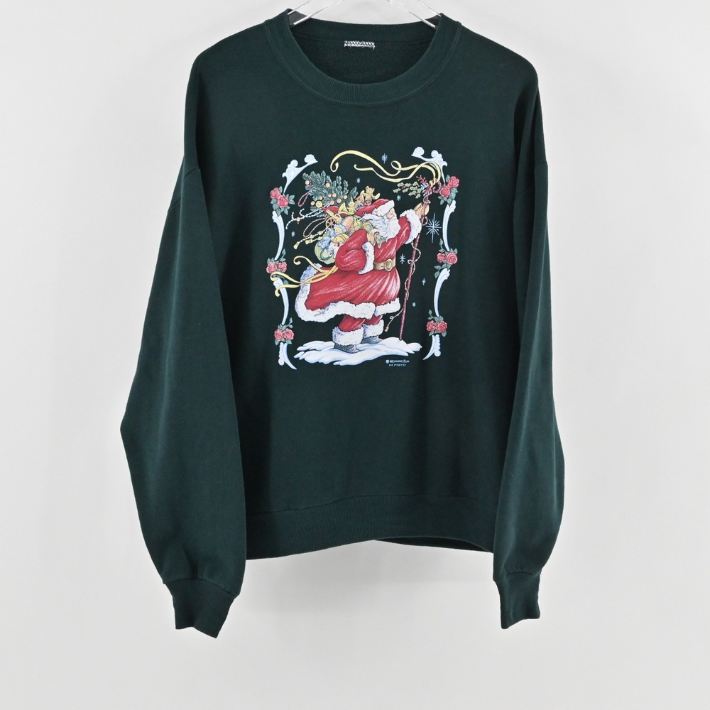 Vintage Morning Sun Womens Christmas Sweatshirt Size L Santa Holiday Grandmacore